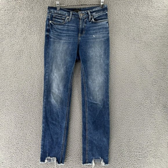 Silver‎ Jeans Suki 28X31 Mid Straight Medium Wash Faded Denim Distressed - Picture 1 of 12